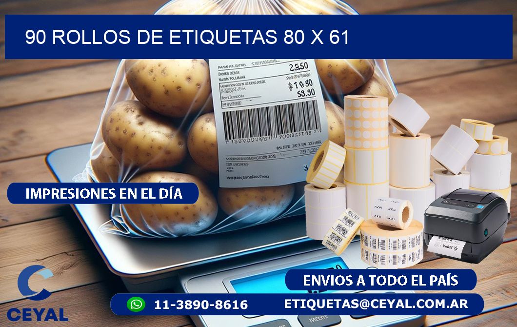 90 ROLLOS DE ETIQUETAS 80 x 61