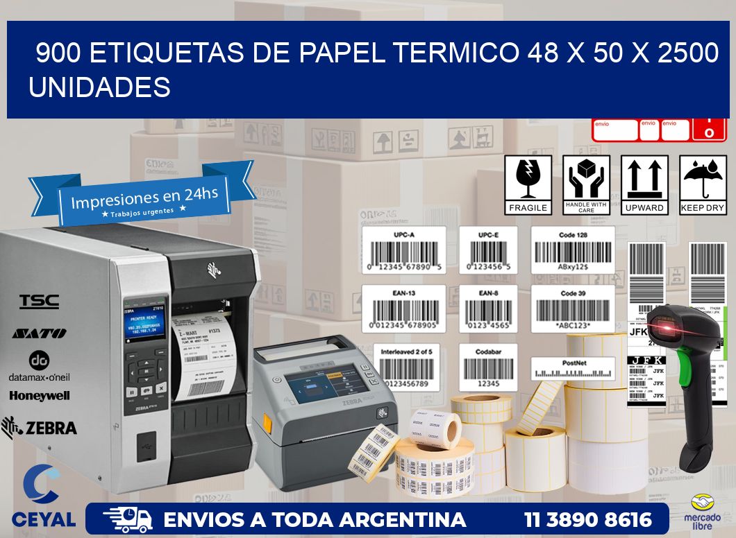 900 ETIQUETAS DE PAPEL TERMICO 48 x 50 X 2500 UNIDADES