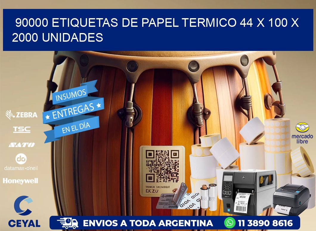 90000 ETIQUETAS DE PAPEL TERMICO 44 x 100 X 2000 UNIDADES