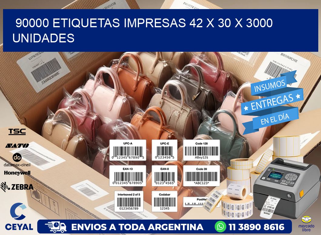 90000 ETIQUETAS IMPRESAS 42 x 30 X 3000 UNIDADES