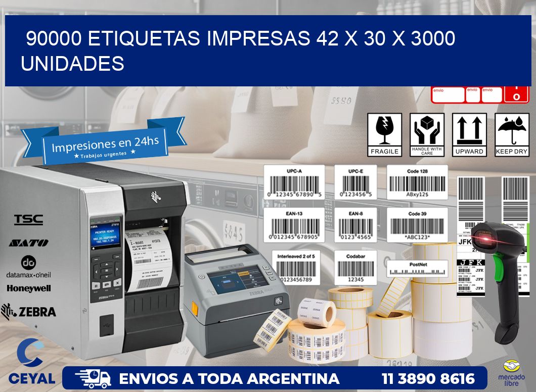 90000 ETIQUETAS IMPRESAS 42 x 30 X 3000 UNIDADES