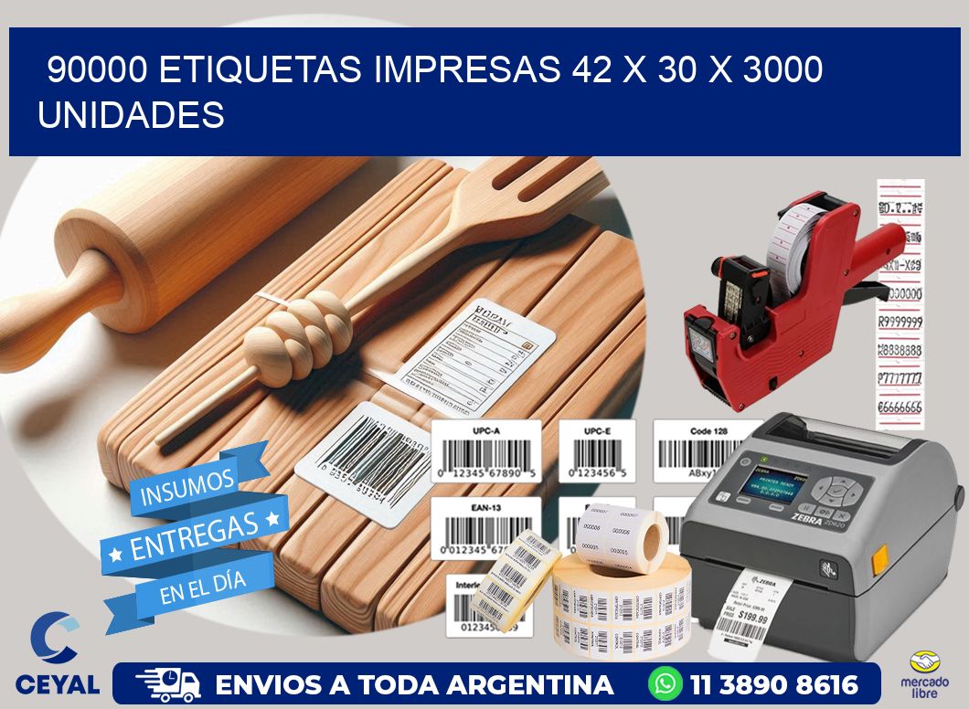 90000 ETIQUETAS IMPRESAS 42 x 30 X 3000 UNIDADES