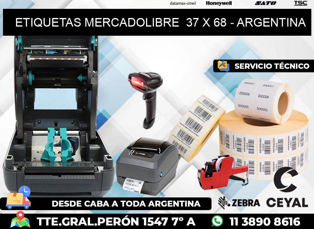 ETIQUETAS MERCADOLIBRE  37 x 68 - ARGENTINA