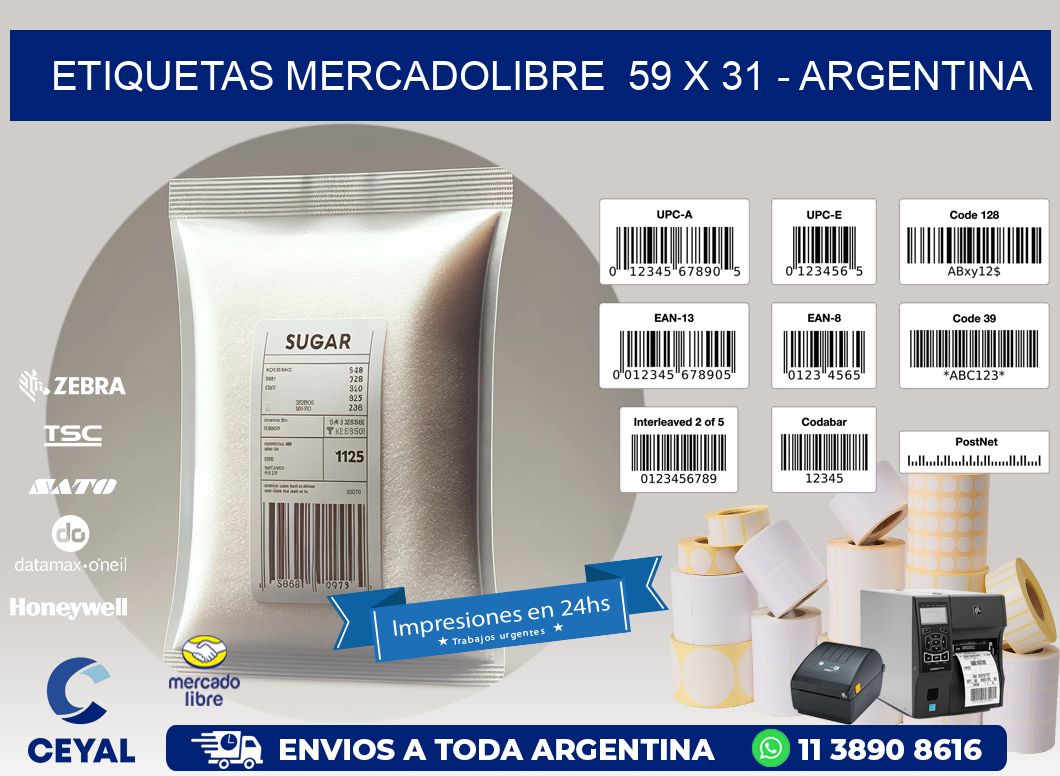 ETIQUETAS MERCADOLIBRE  59 x 31 - ARGENTINA