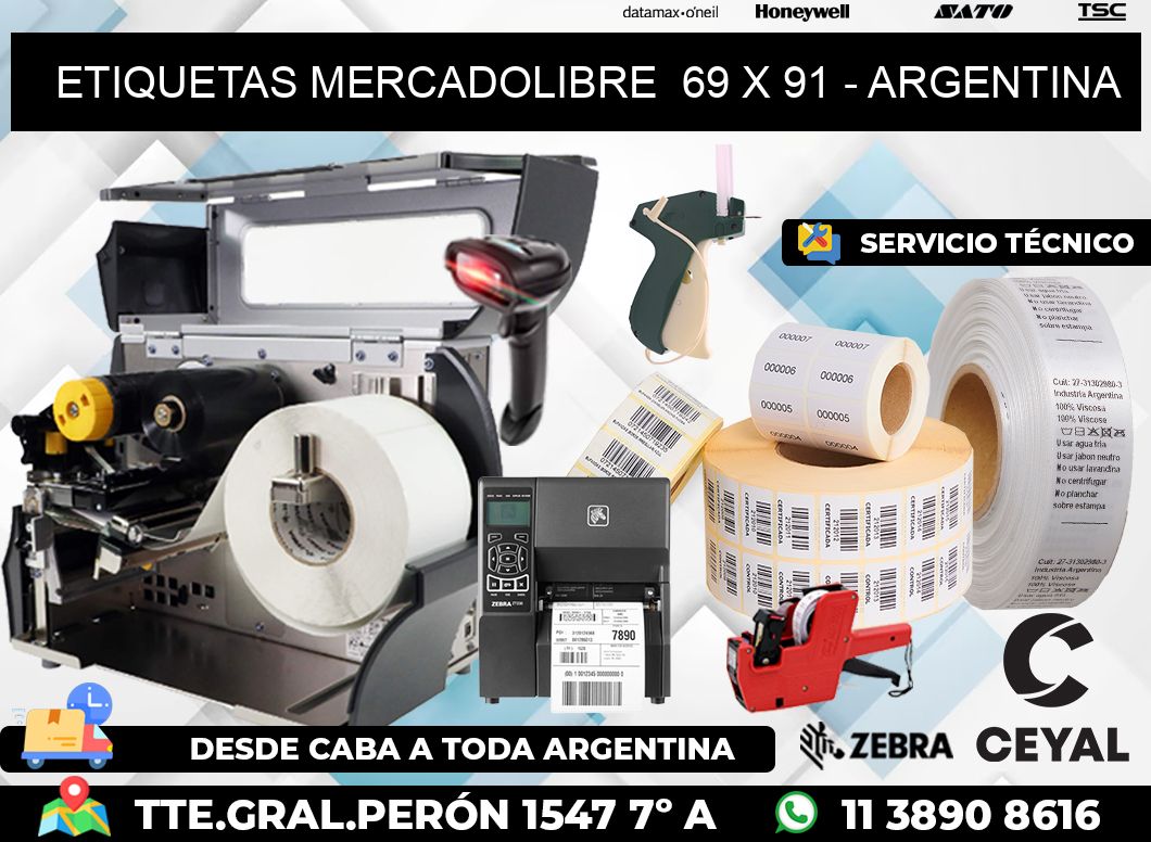 ETIQUETAS MERCADOLIBRE  69 x 91 - ARGENTINA
