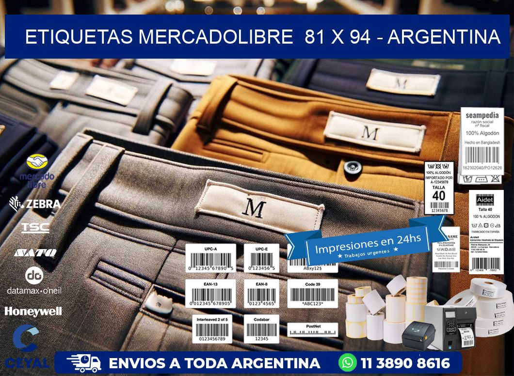 ETIQUETAS MERCADOLIBRE  81 x 94 - ARGENTINA