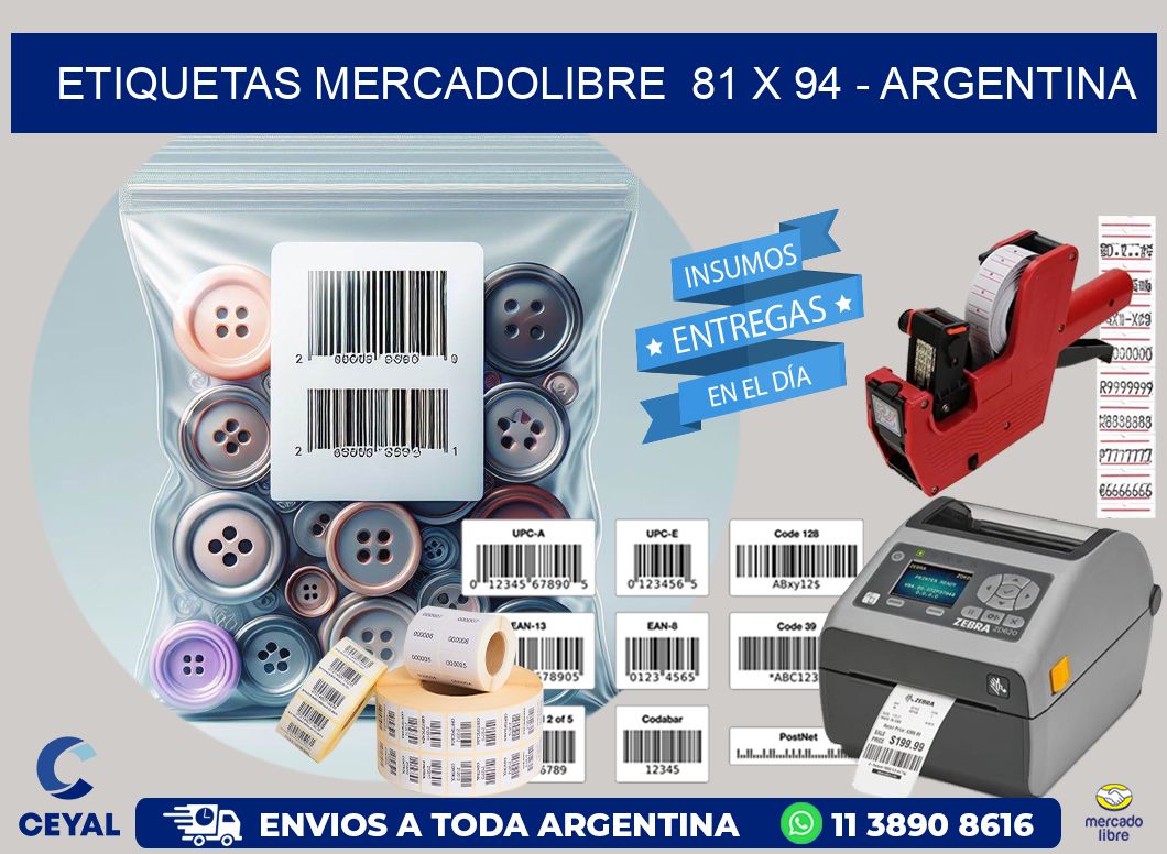 ETIQUETAS MERCADOLIBRE  81 x 94 - ARGENTINA