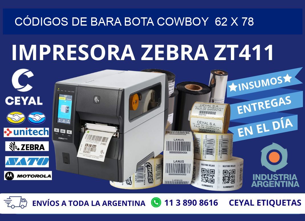 CÓDIGOS DE BARA BOTA COWBOY  62 x 78