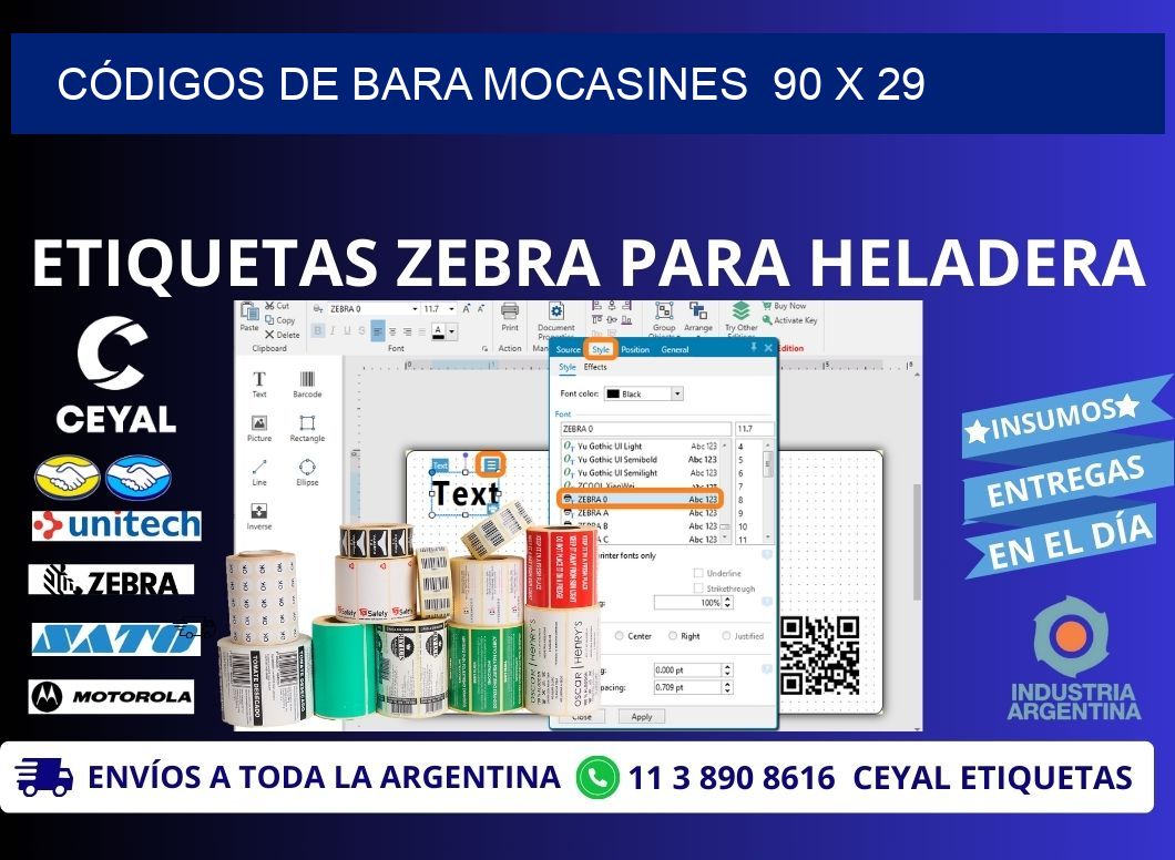 CÓDIGOS DE BARA MOCASINES  90 x 29