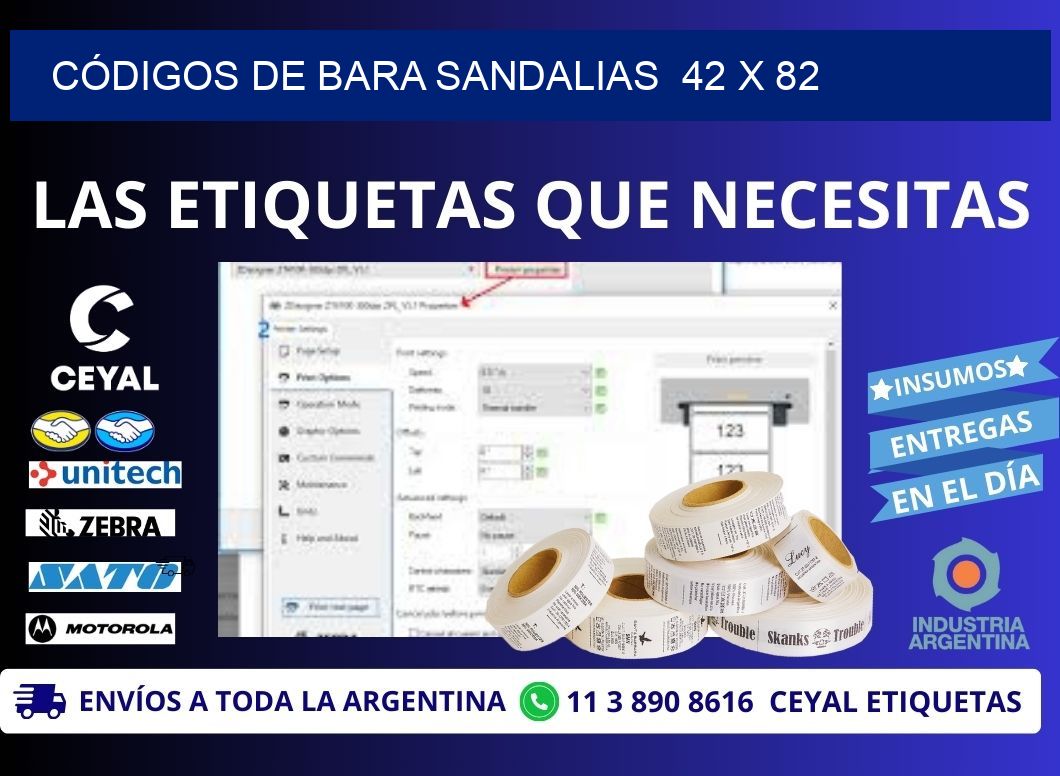 CÓDIGOS DE BARA SANDALIAS  42 x 82