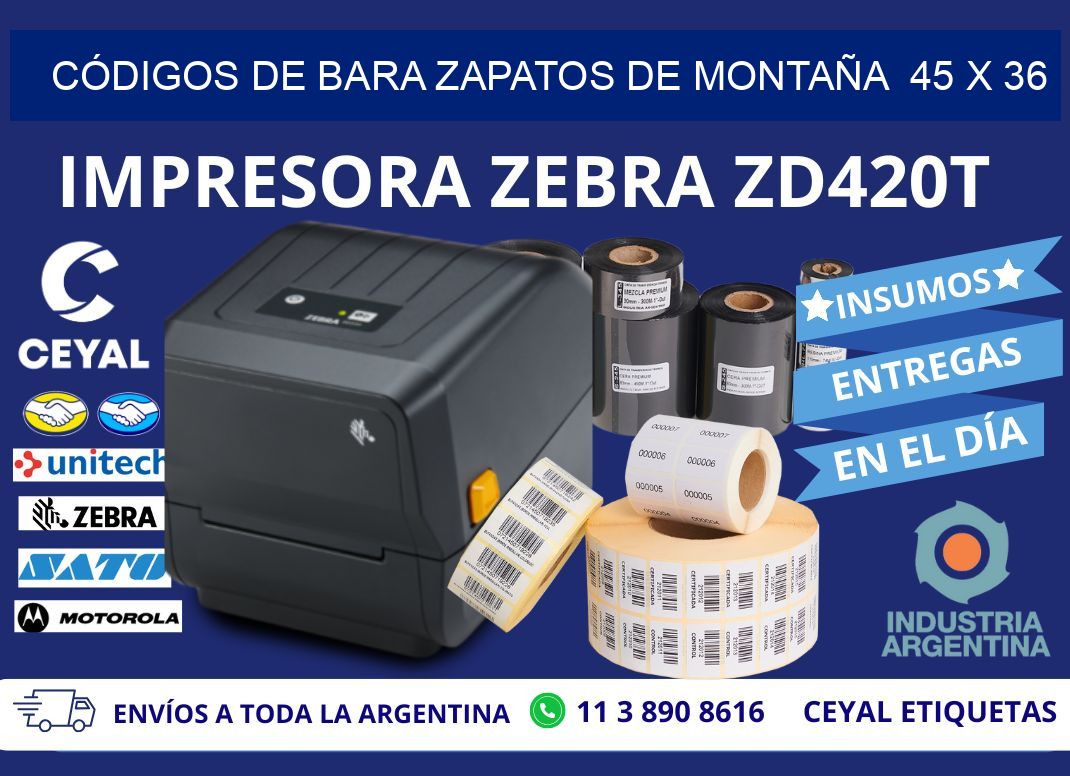 CÓDIGOS DE BARA ZAPATOS DE MONTAÑA  45 x 36
