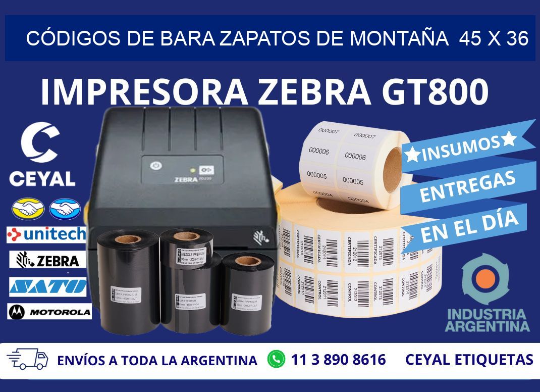 CÓDIGOS DE BARA ZAPATOS DE MONTAÑA  45 x 36