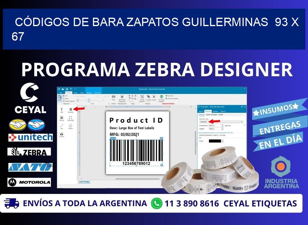 CÓDIGOS DE BARA ZAPATOS GUILLERMINAS  93 x 67