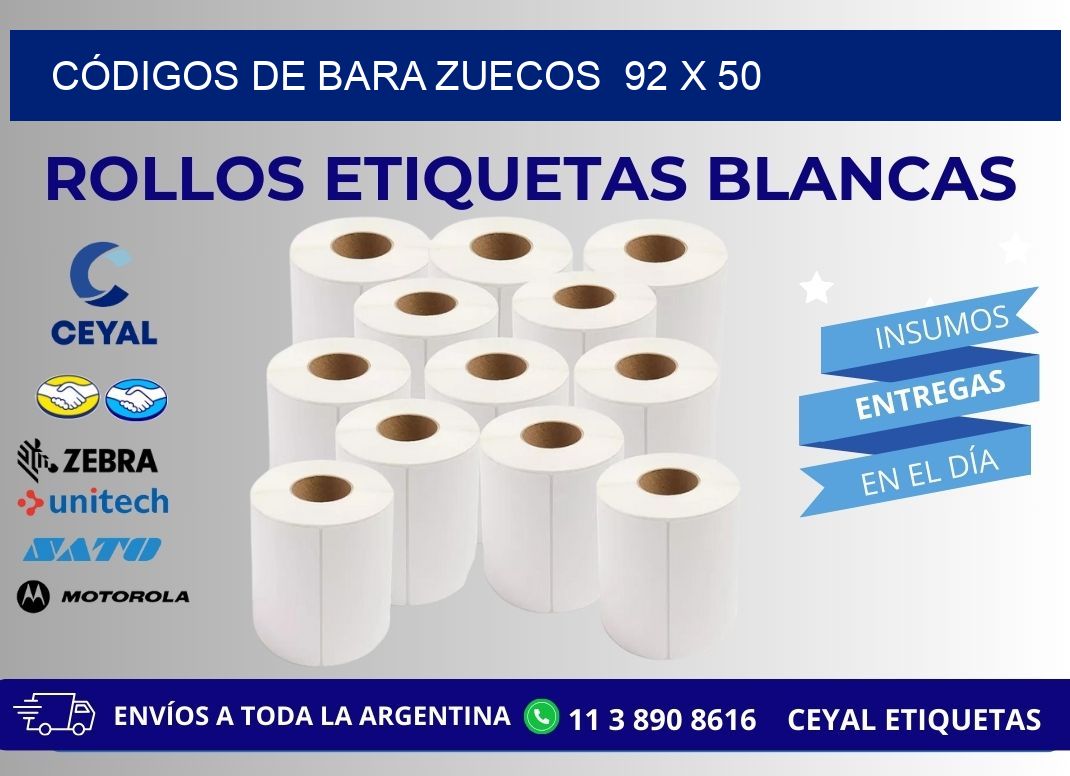 CÓDIGOS DE BARA ZUECOS  92 x 50