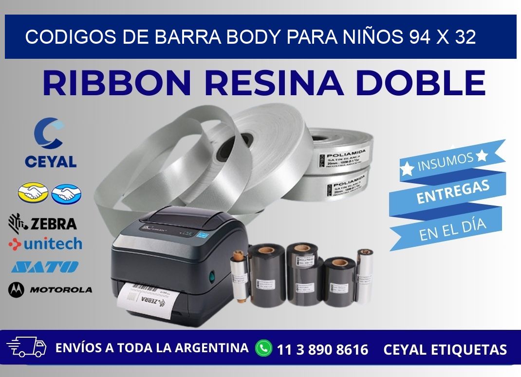 CODIGOS DE BARRA BODY PARA NIÑOS 94 x 32