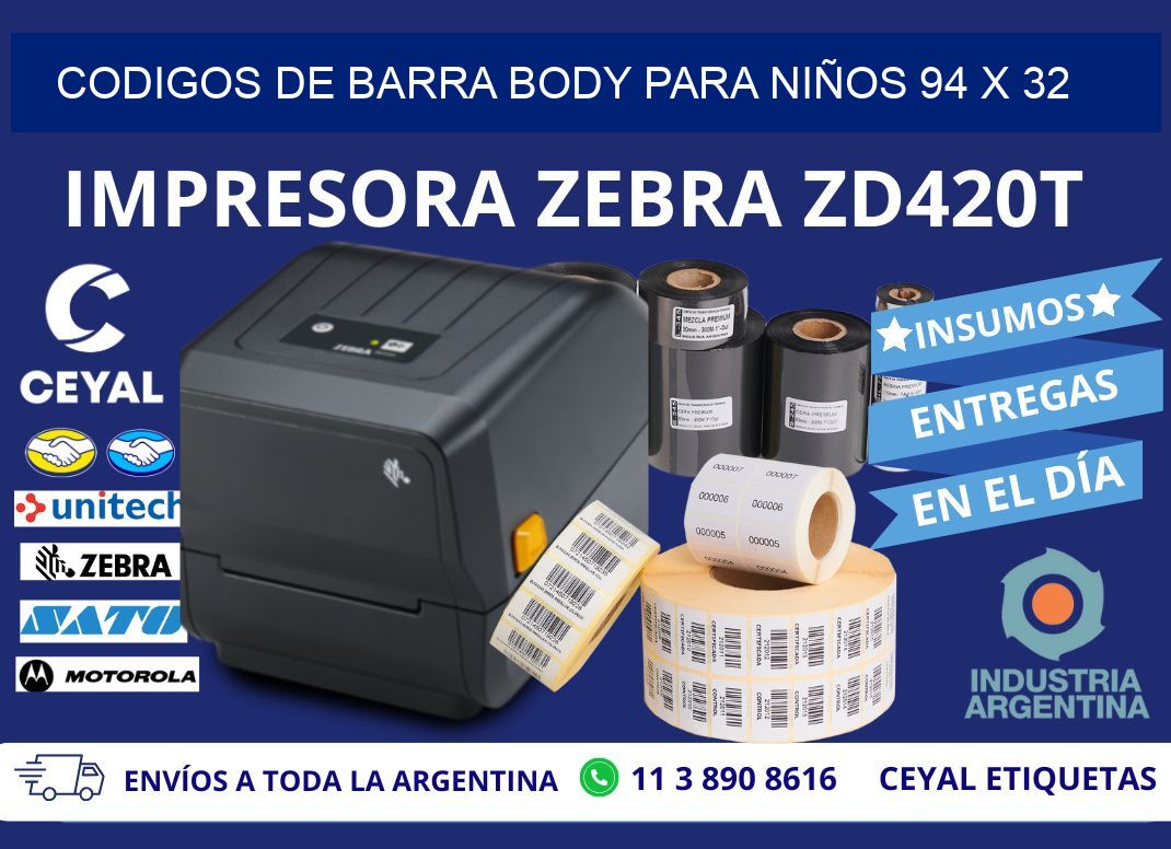CODIGOS DE BARRA BODY PARA NIÑOS 94 x 32