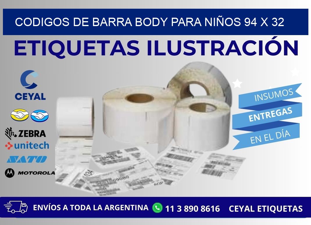 CODIGOS DE BARRA BODY PARA NIÑOS 94 x 32