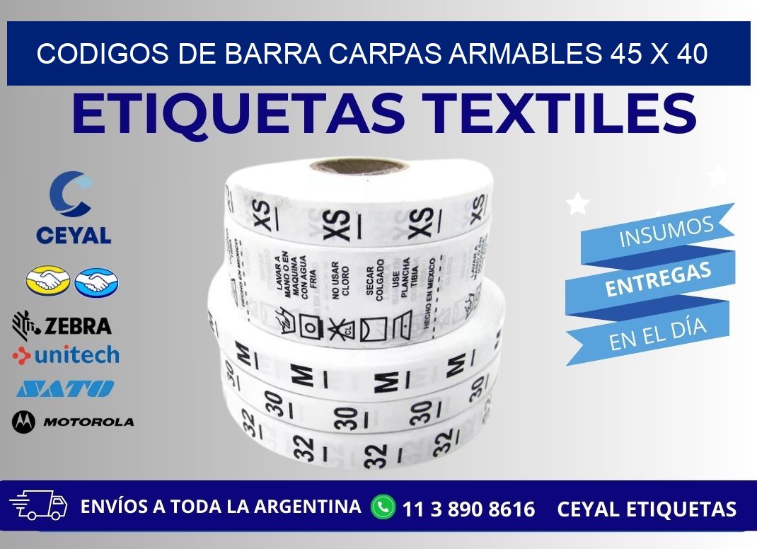 CODIGOS DE BARRA CARPAS ARMABLES 45 x 40