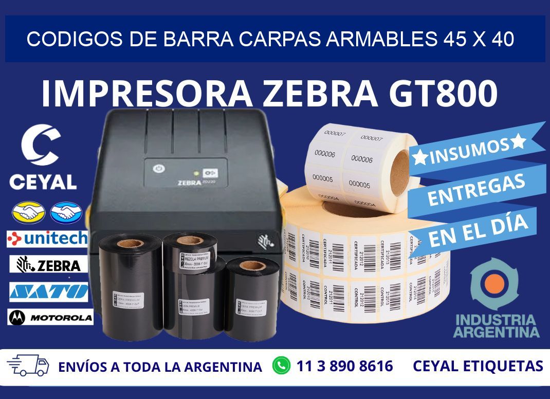 CODIGOS DE BARRA CARPAS ARMABLES 45 x 40