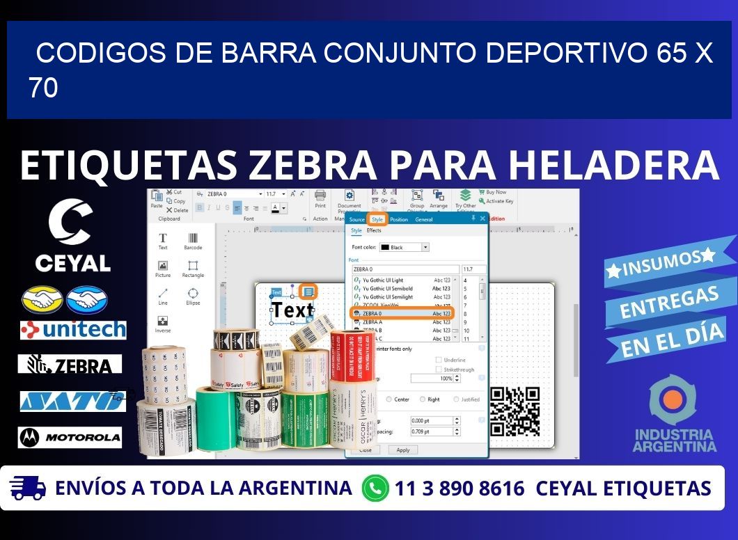 CODIGOS DE BARRA CONJUNTO DEPORTIVO 65 x 70