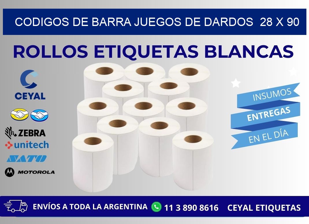 CODIGOS DE BARRA JUEGOS DE DARDOS  28 x 90