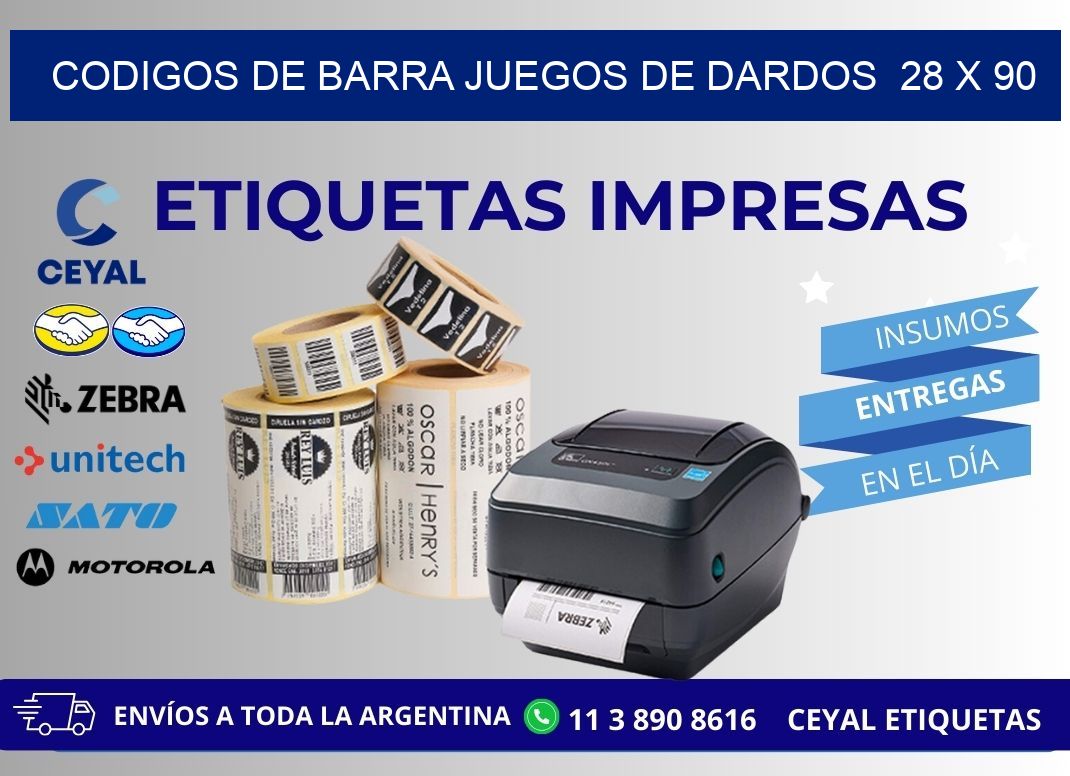 CODIGOS DE BARRA JUEGOS DE DARDOS  28 x 90