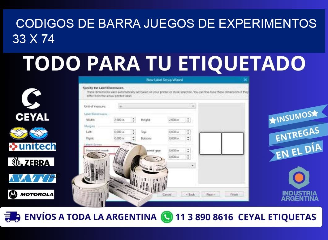 CODIGOS DE BARRA JUEGOS DE EXPERIMENTOS  33 x 74