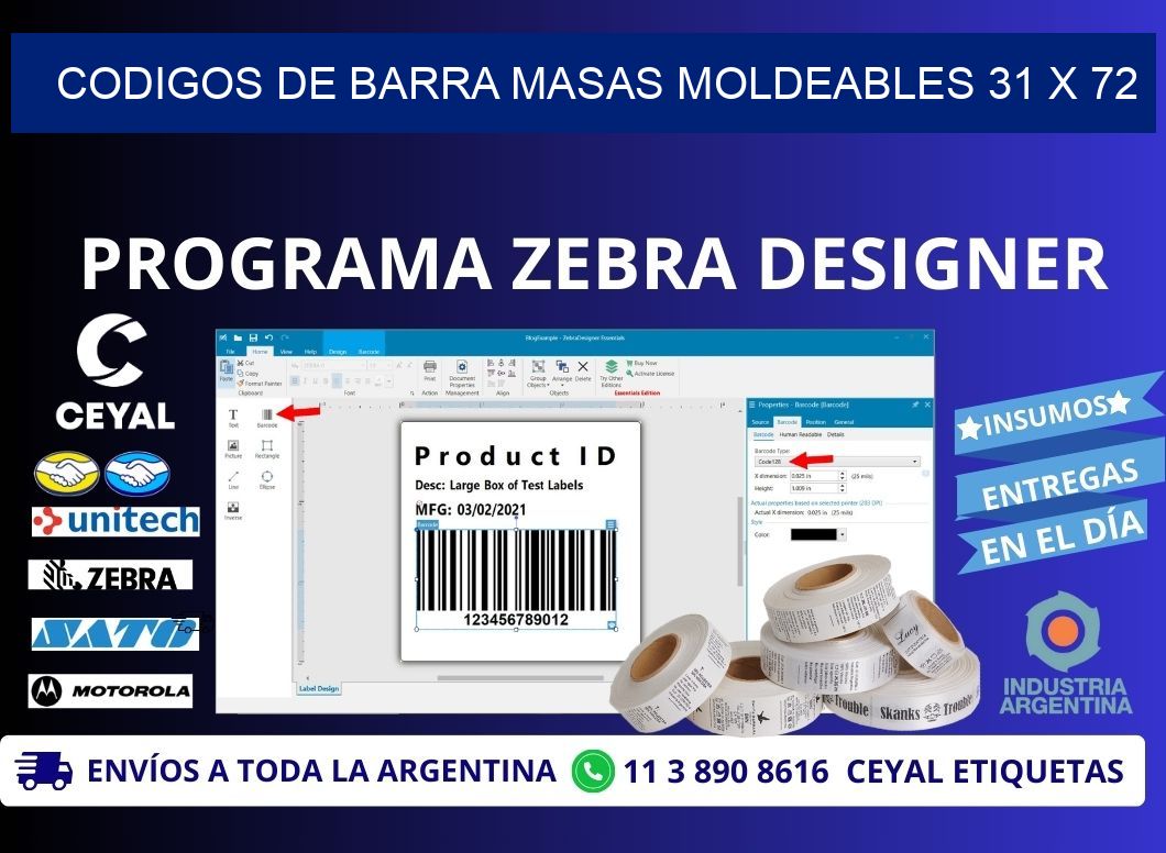 CODIGOS DE BARRA MASAS MOLDEABLES 31 x 72