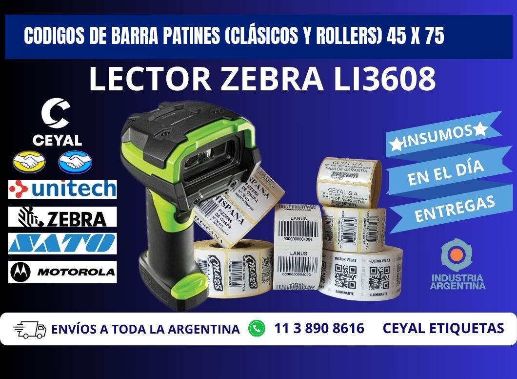 CODIGOS DE BARRA PATINES (CLÁSICOS Y ROLLERS) 45 x 75
