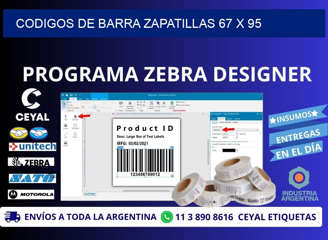 CODIGOS DE BARRA ZAPATILLAS 67 x 95