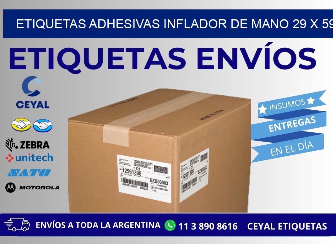 ETIQUETAS ADHESIVAS INFLADOR DE MANO 29 x 59