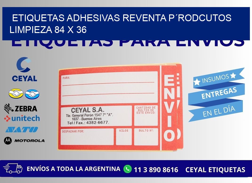 ETIQUETAS ADHESIVAS REVENTA P´RODCUTOS LIMPIEZA 84 x 36