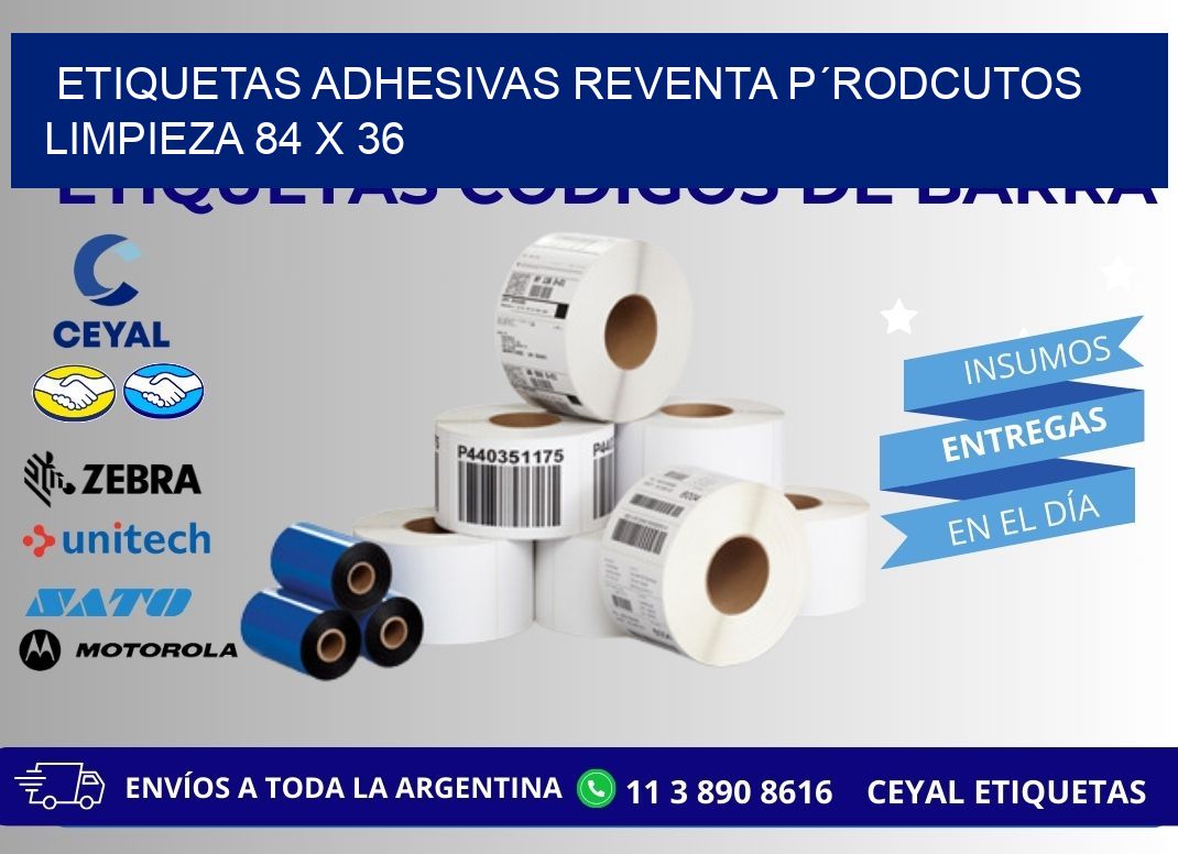 ETIQUETAS ADHESIVAS REVENTA P´RODCUTOS LIMPIEZA 84 x 36