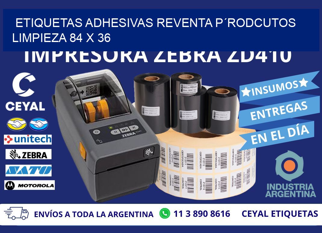 ETIQUETAS ADHESIVAS REVENTA P´RODCUTOS LIMPIEZA 84 x 36