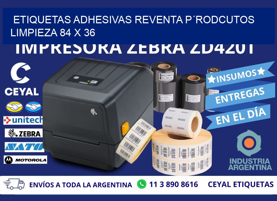 ETIQUETAS ADHESIVAS REVENTA P´RODCUTOS LIMPIEZA 84 x 36