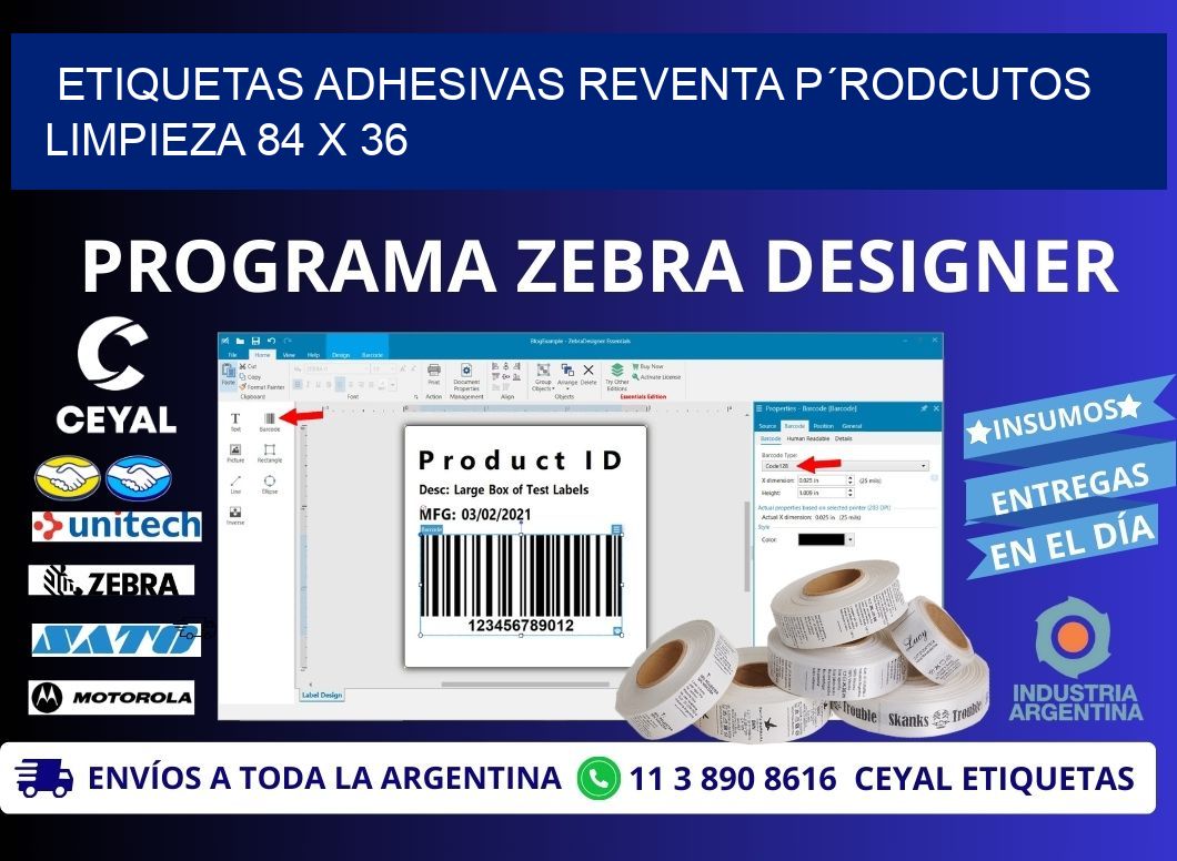 ETIQUETAS ADHESIVAS REVENTA P´RODCUTOS LIMPIEZA 84 x 36