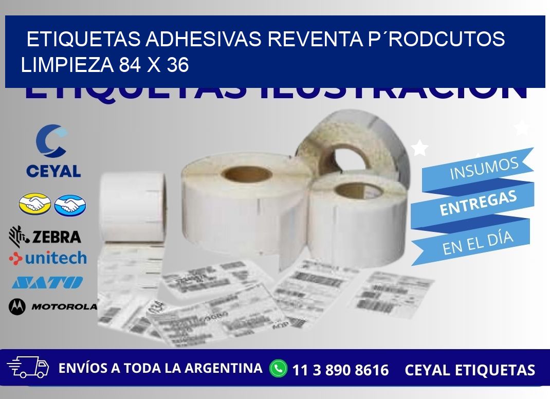 ETIQUETAS ADHESIVAS REVENTA P´RODCUTOS LIMPIEZA 84 x 36