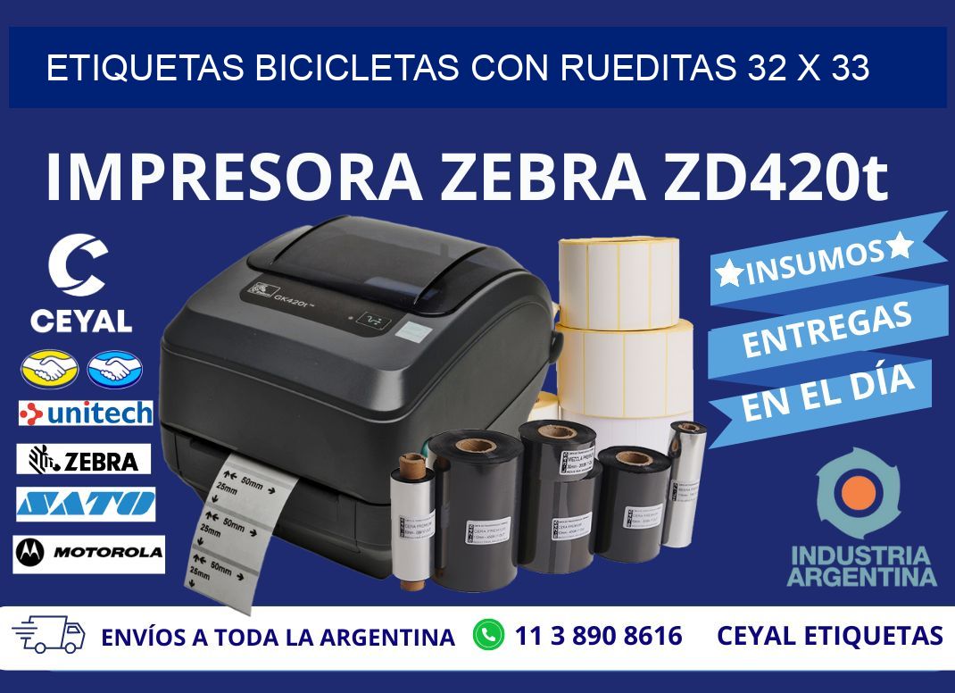 ETIQUETAS BICICLETAS CON RUEDITAS 32 x 33