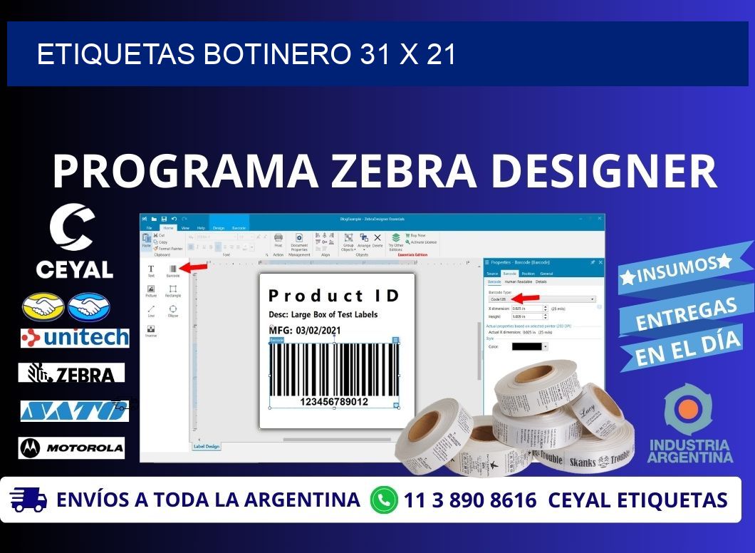 ETIQUETAS BOTINERO 31 x 21