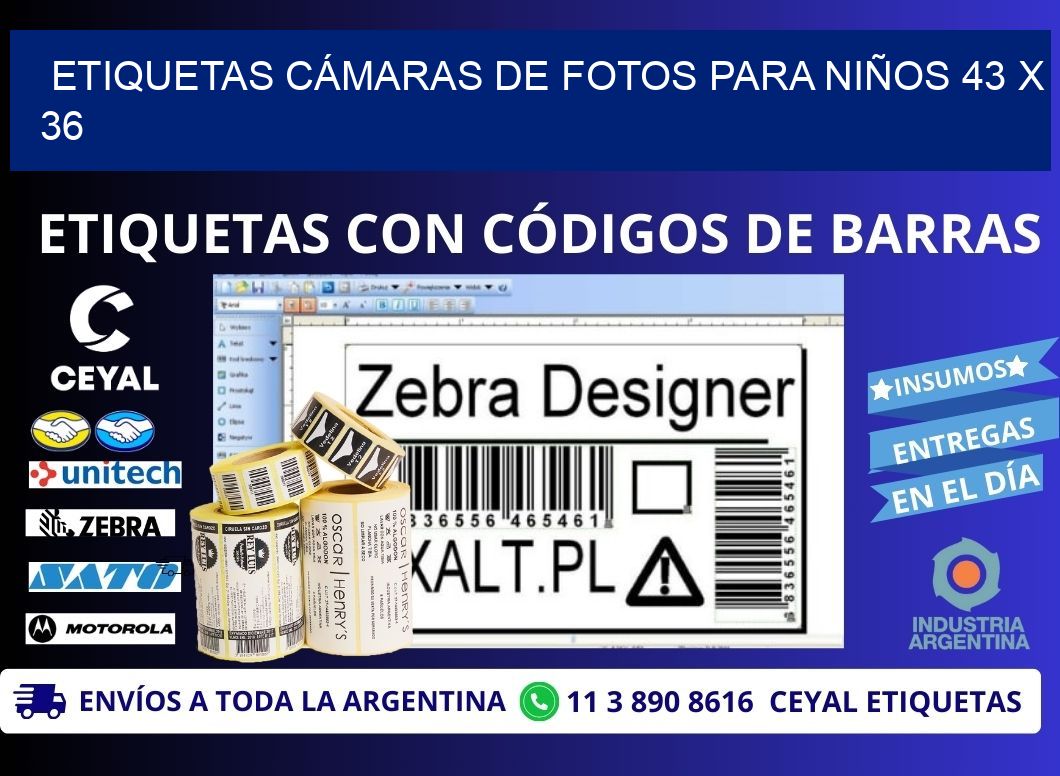 ETIQUETAS CÁMARAS DE FOTOS PARA NIÑOS 43 x 36