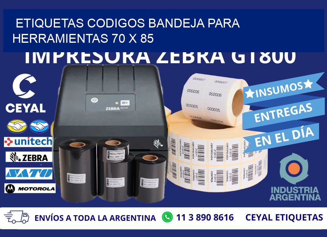 ETIQUETAS CODIGOS BANDEJA PARA HERRAMIENTAS 70 x 85