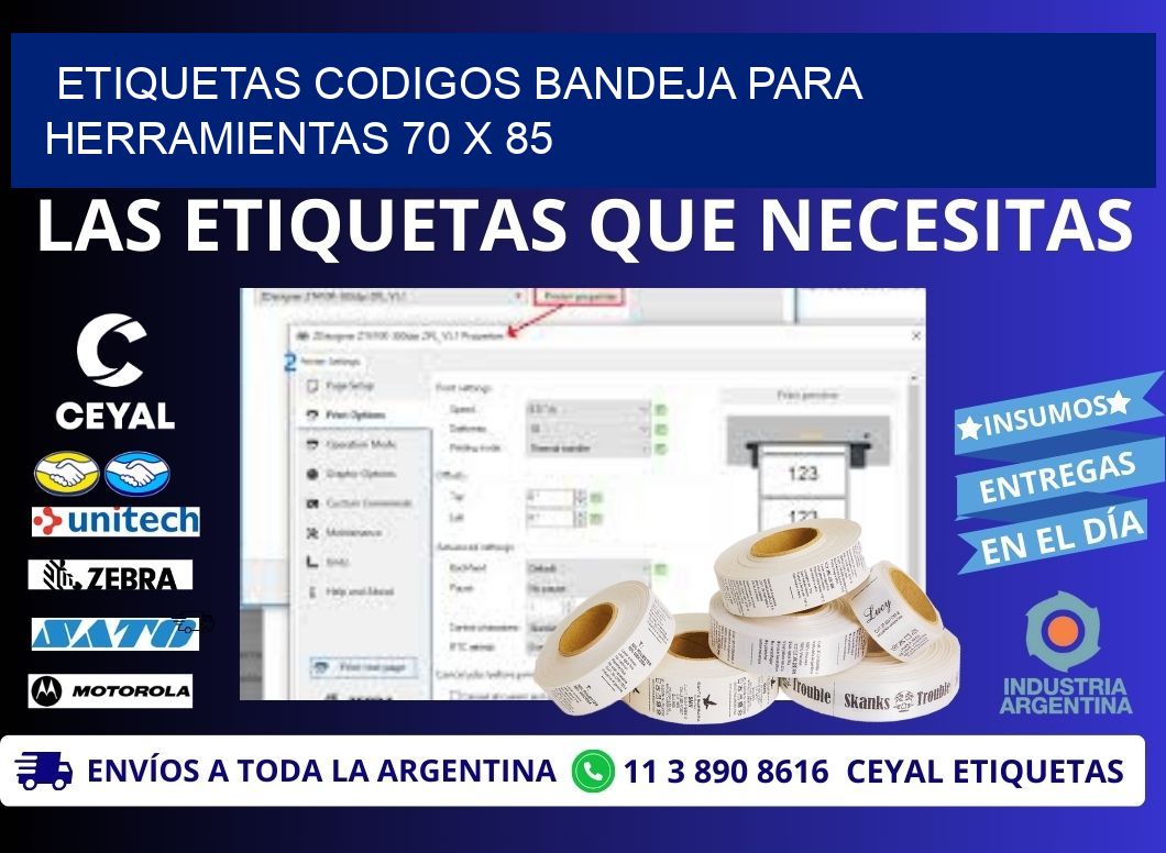 ETIQUETAS CODIGOS BANDEJA PARA HERRAMIENTAS 70 x 85