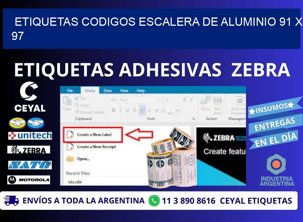ETIQUETAS CODIGOS ESCALERA DE ALUMINIO 91 x 97
