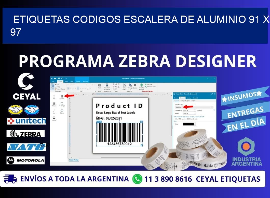 ETIQUETAS CODIGOS ESCALERA DE ALUMINIO 91 x 97