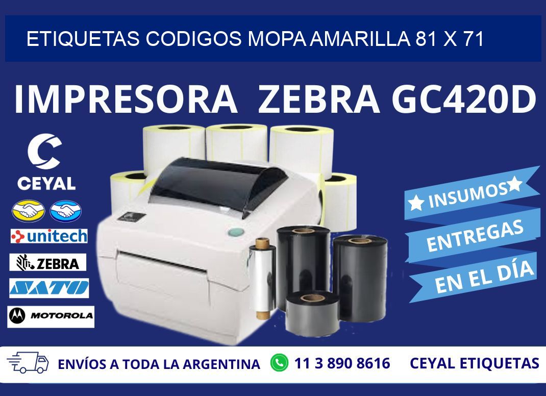 ETIQUETAS CODIGOS MOPA AMARILLA 81 x 71