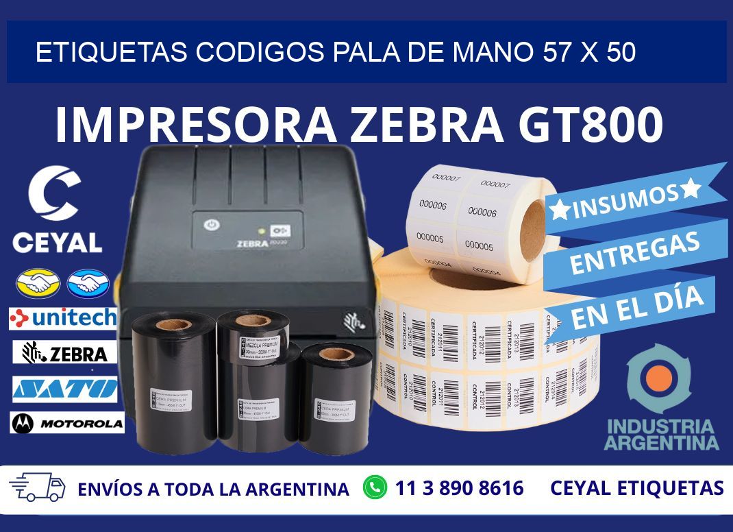 ETIQUETAS CODIGOS PALA DE MANO 57 x 50