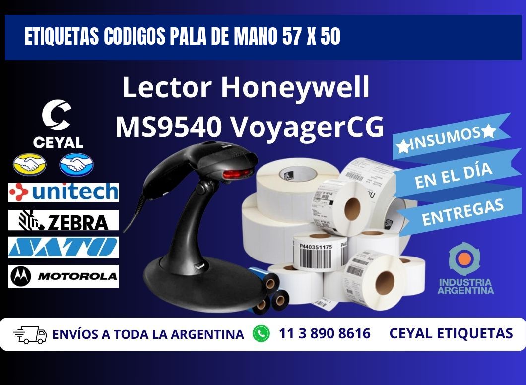 ETIQUETAS CODIGOS PALA DE MANO 57 x 50