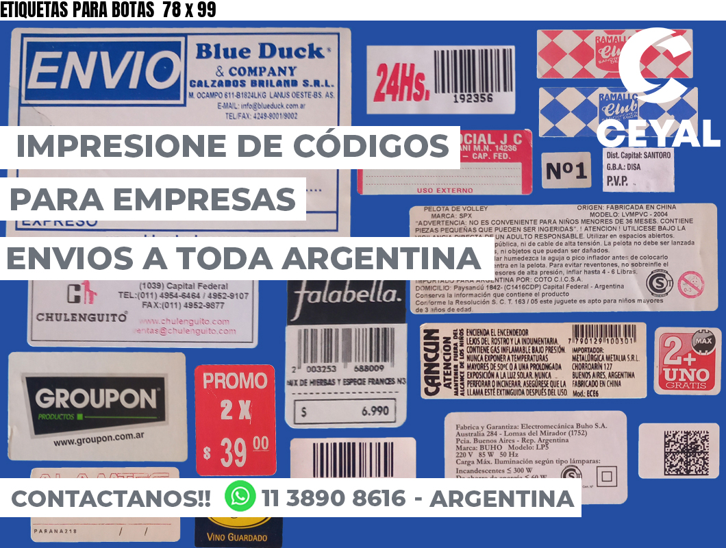 ETIQUETAS PARA BOTAS  78 x 99