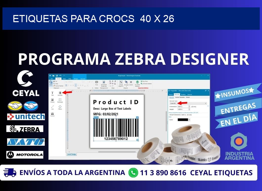 ETIQUETAS PARA CROCS  40 x 26
