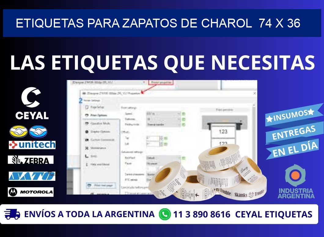 ETIQUETAS PARA ZAPATOS DE CHAROL  74 x 36